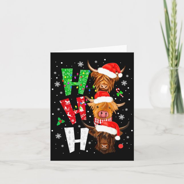 Tarjeta Scottish Highland Cow Print Ho Ho Ho Christmas Paj (Anverso)