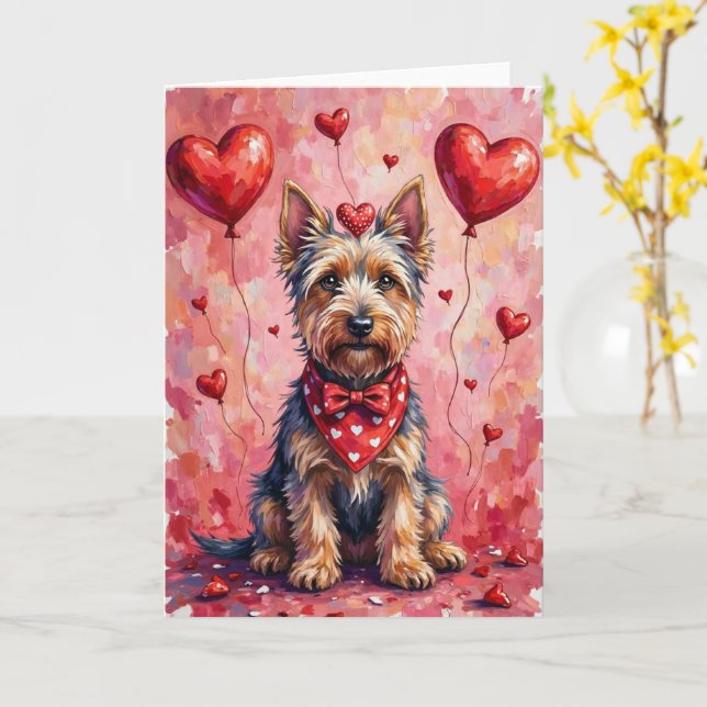 Tarjeta Scottish Terrier Valentine Dog Sitting with Hearts (flor amarilla)