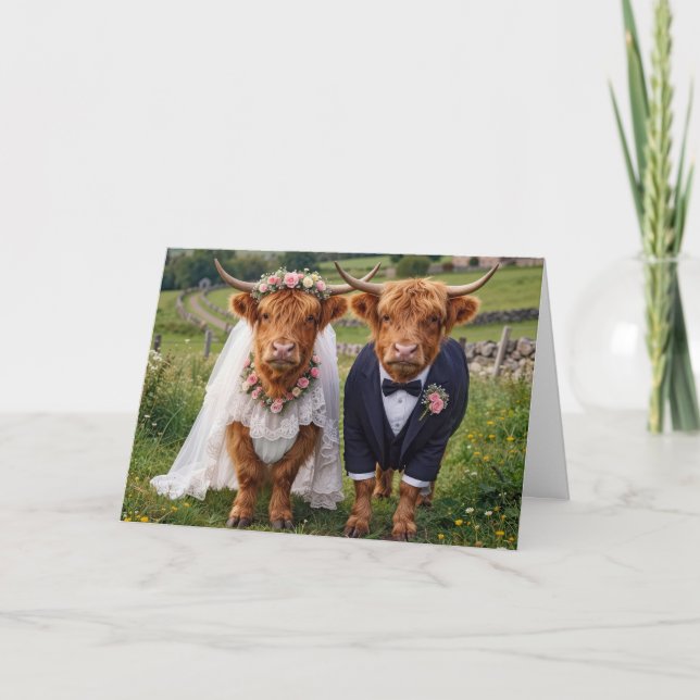 Tarjeta Scottish Wedding Highland Cows (Anverso)