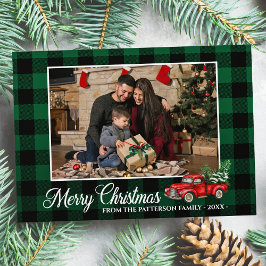 Tarjeta Script de caligrafía Foto Camión rojo verde revest