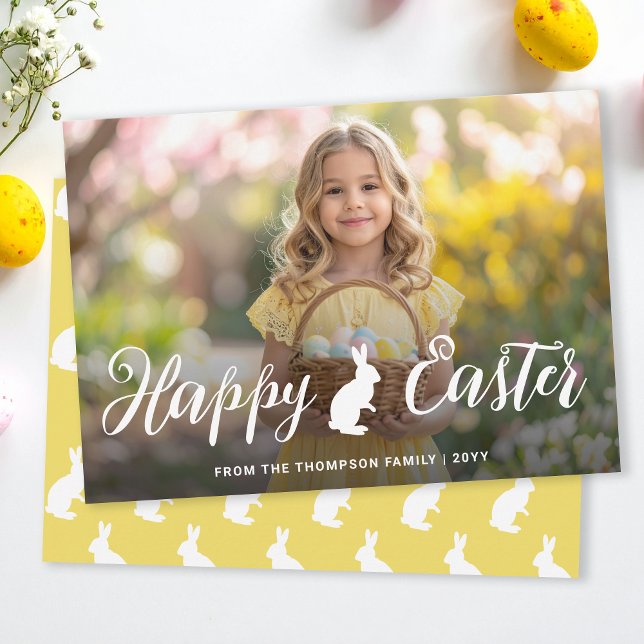 Tarjeta Script Font With Bunny Motif Easter Photo Template (Subido por el creador)