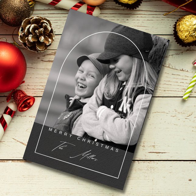 Tarjeta Script Moderno Feliz Navidad Arco Foto Fiesta (Subido por el creador)