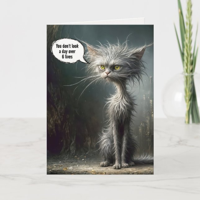Tarjeta Scruffy Street Cat para el humor de cumpleaños (Anverso)