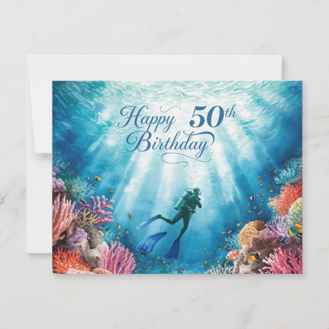 Tarjeta Scuba 50th birthday underwater birthday card  (Anverso)