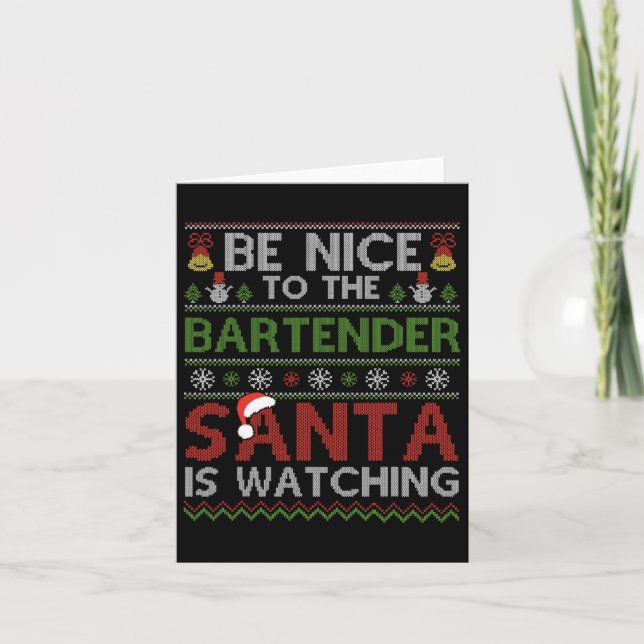 Tarjeta Sé Amable Con El Barman Santa Está Observando Navi (Anverso)