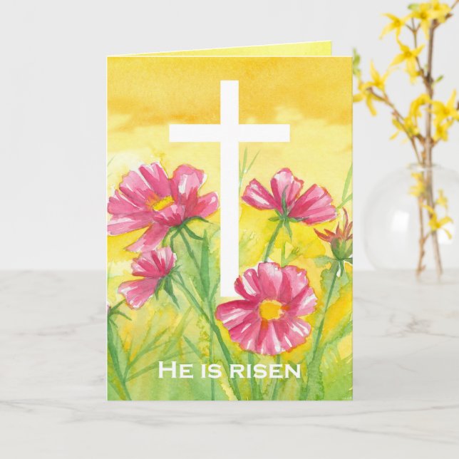 Tarjeta Se Levanta Cruzando Flores Religiosas Cristianas (flor amarilla)