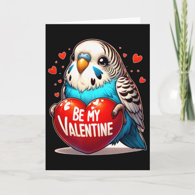 Tarjeta Sé Mi Corazón de San Valentín Budgie (Anverso)