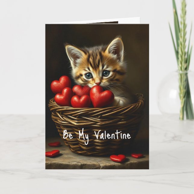 Tarjeta Sé mi corazón rojo de San Valentín lindo gato gati (Anverso)