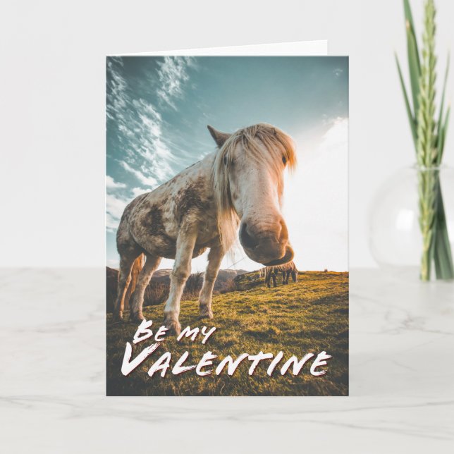Tarjeta Sé mi San Valentín con caballo mirando (Anverso)