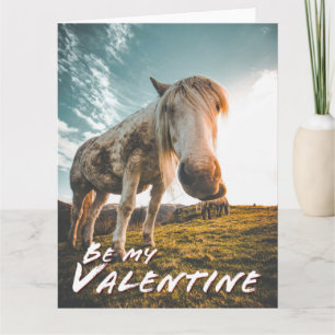 Tarjeta Sé mi San Valentín con caballo mirando