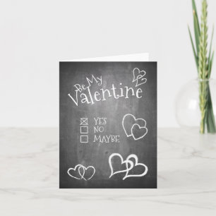 Tarjeta Sé mi San Valentín en una pizarra