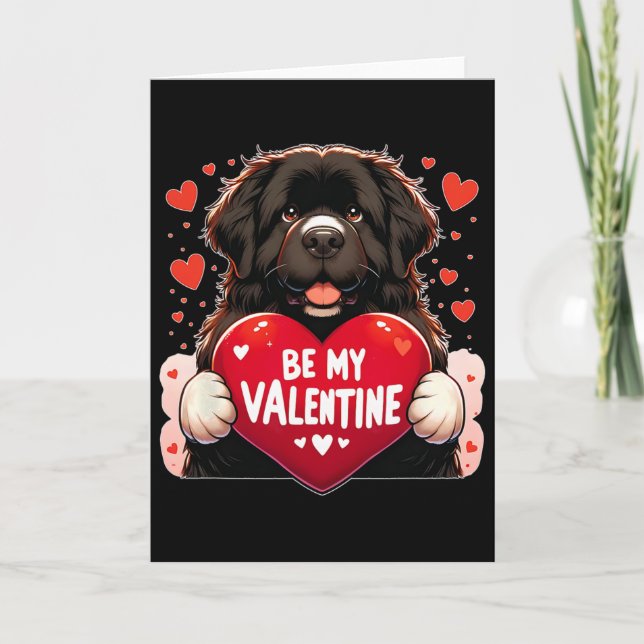 Tarjeta Sé Mi San Valentín Perro Newfie Corazón  (Anverso)
