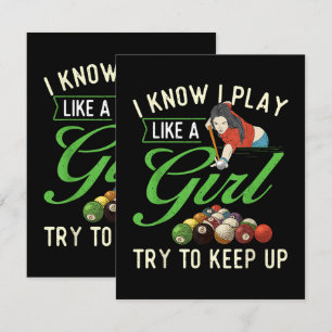 Tarjeta Sé que juego como una niña - Billar femenino de pi