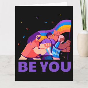 Tarjeta Sé tú. LGTB+Orgullo. Bandera arco iris