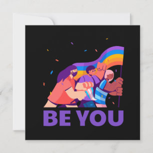 Tarjeta Sé tú. LGTB+Orgullo. Bandera arco iris