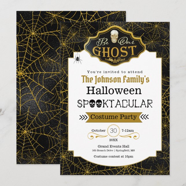 Tarjeta Sea nuestra invitativa de fiesta de disfraces de o (Anverso / Reverso)