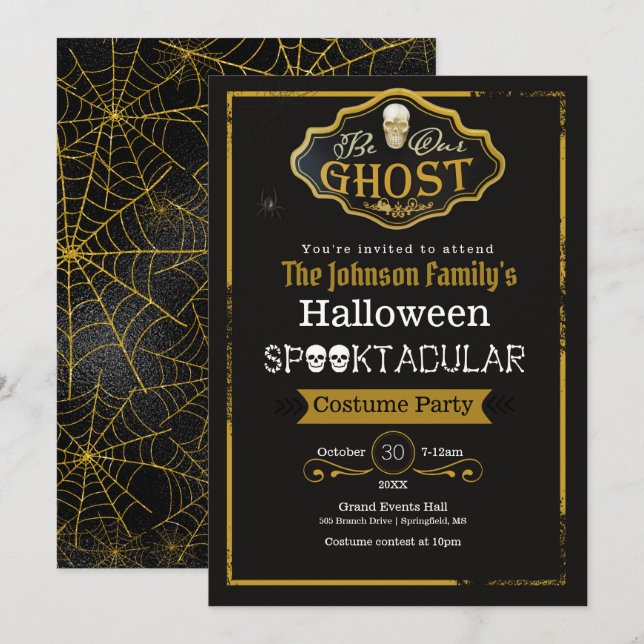 Tarjeta Sea nuestra invitativa de fiesta de disfraces de o (Anverso / Reverso)