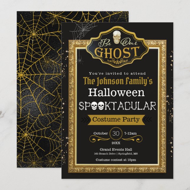 Tarjeta Sea nuestra invitativa de fiesta de disfraces de o (Anverso / Reverso)