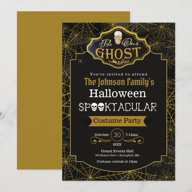 Tarjeta Sea nuestra invitativa de fiesta de disfraces de o (Anverso / Reverso)