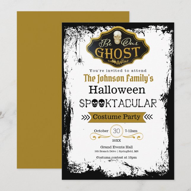 Tarjeta Sea nuestra invitativa de fiesta de disfraces de o (Anverso / Reverso)