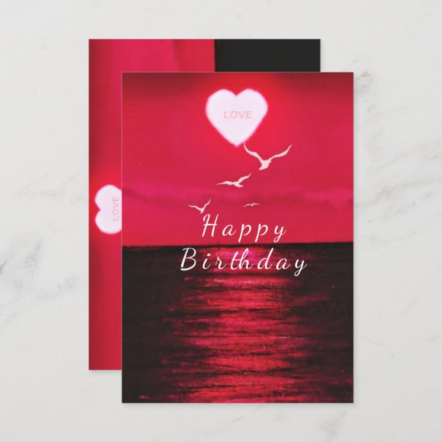 Tarjeta Sea Sunset Heart Sun with Text Love Birday Card (Anverso / Reverso)