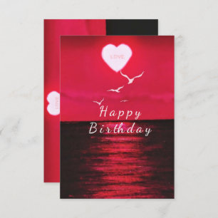 Tarjeta Sea Sunset Heart Sun with Text Love Birday Card