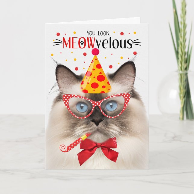Tarjeta Seal Point Ragdoll Cat MEOWvelous Cumpleaños (Anverso)