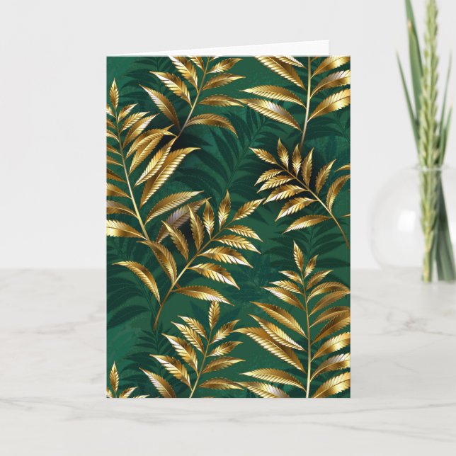 Tarjeta Seamless pattern with golden ferns (Anverso)