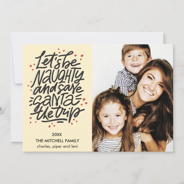 Tarjeta Seamos traviesos, salven a Santa el viaje. Fotogra (Anverso)