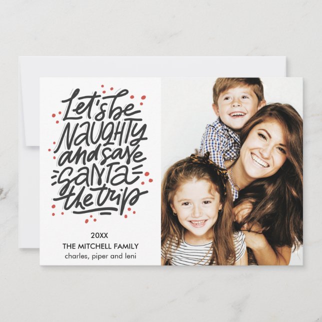 Tarjeta Seamos traviesos, salven a Santa el viaje. Fotogra (Anverso)