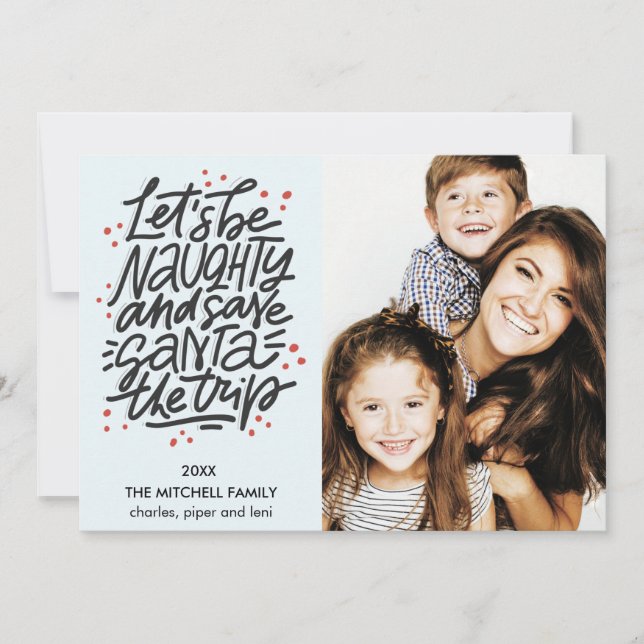 Tarjeta Seamos traviesos, salven a Santa el viaje. Fotogra (Anverso)