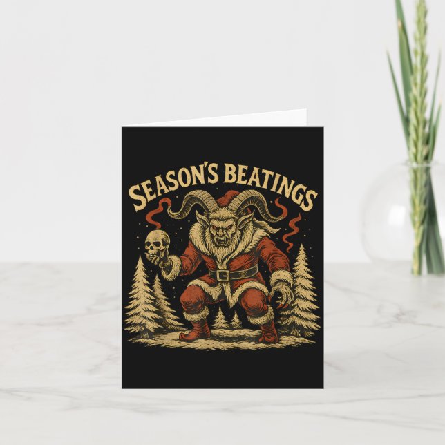 Tarjeta Season’s Beatings Krampus Santa Gothic Holiday Hor (Anverso)