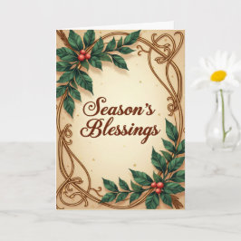 Tarjeta Seasons Blessings Elegant Green and Gold Christmas