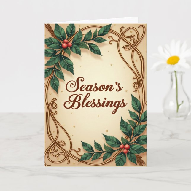 Tarjeta Seasons Blessings Elegant Green and Gold Christmas (Planta pequeña)