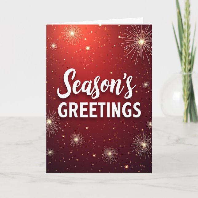 Tarjeta Seasons Greetings Card with Red Sparkle & Firework (Anverso)