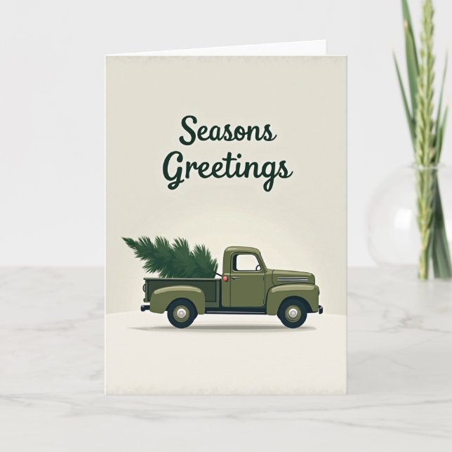 Tarjeta Seasons Greetings Christmas Tree Truck (Anverso)