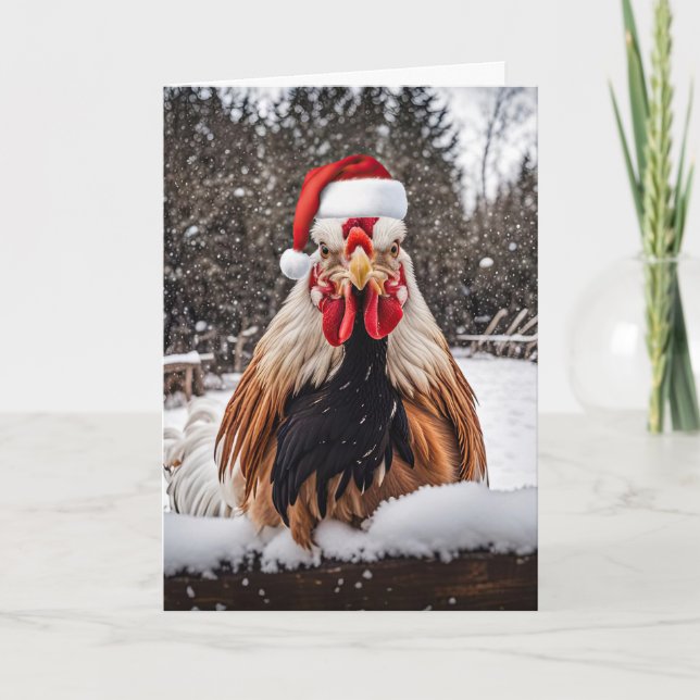 Tarjeta Seasons Greetings Country Rooster Chickens Xmas (Anverso)