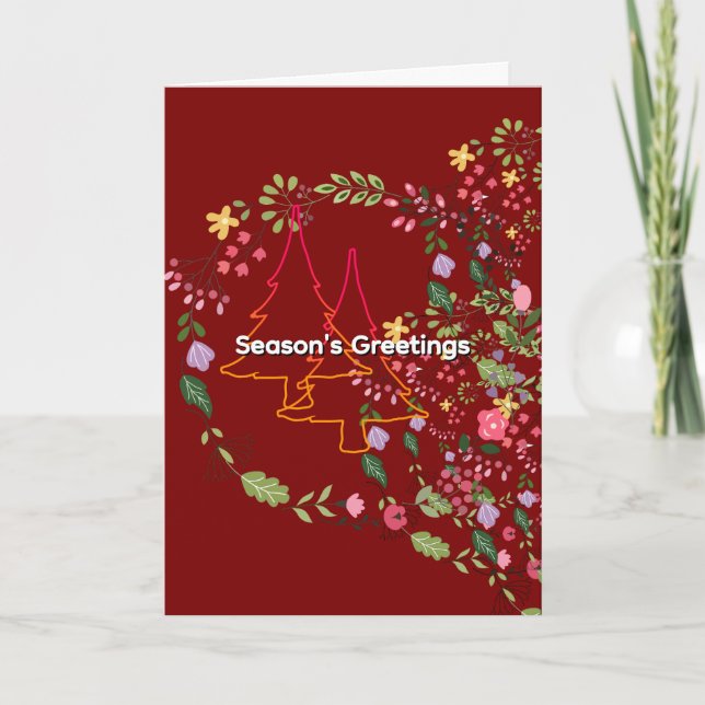 Tarjeta Season's Greetings Dk Red Holiday Christmas  (Anverso)