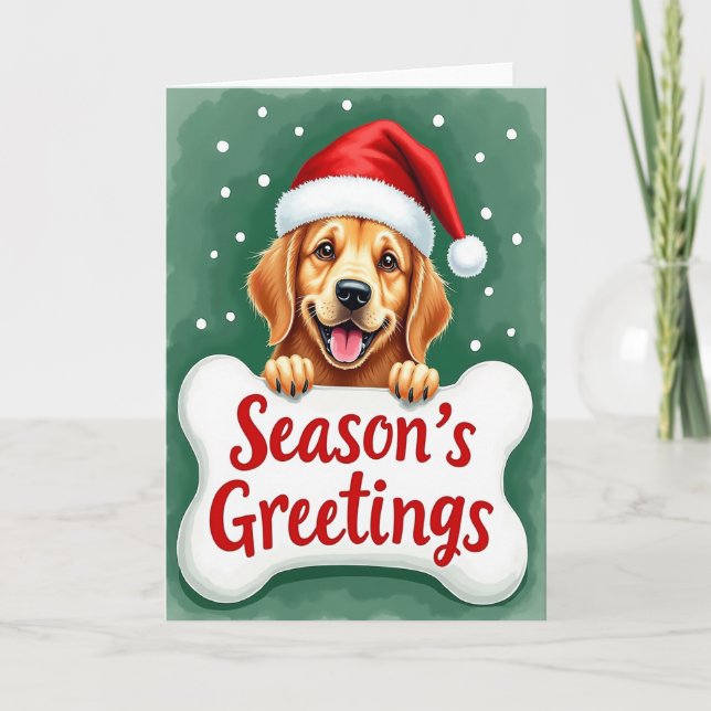 Tarjeta Seasons Greetings Golden Retriever Dog Bone Card (Anverso)