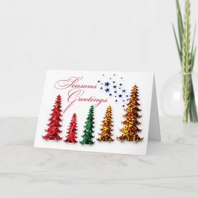 Tarjeta Seasons Greetings Sparkly Trees (Anverso)