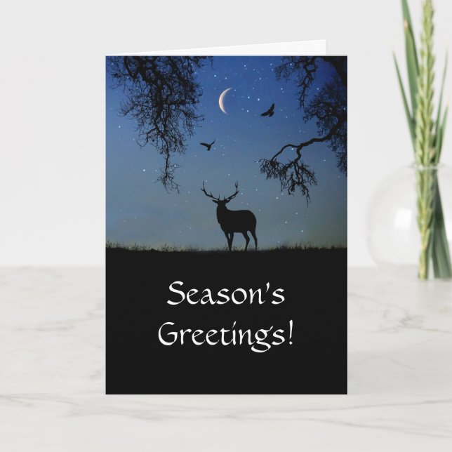 Tarjeta Seasons Greetings Wildlife Elk Raven Holiday (Anverso)