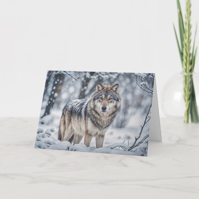 Tarjeta Seasons Greetings Wolf in the Snow Christmas (Anverso)
