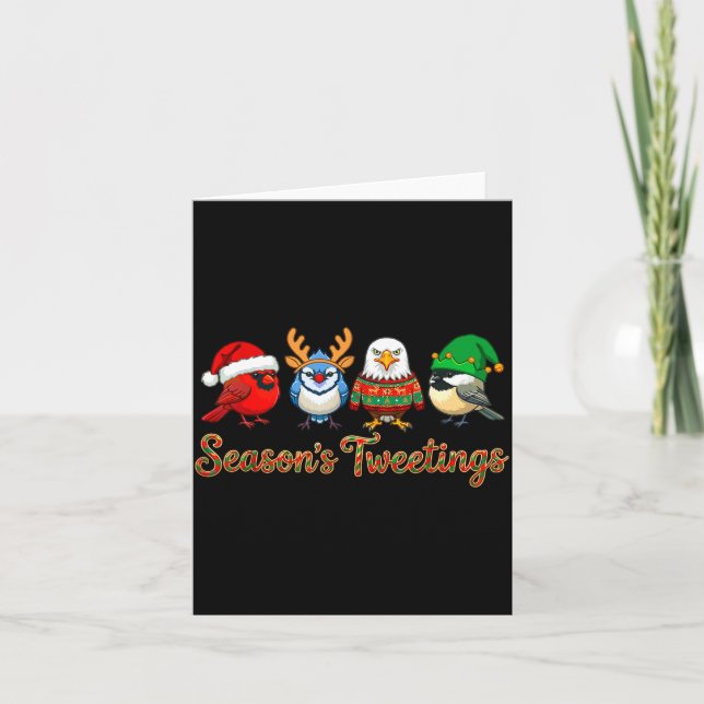 Tarjeta Season's Tweetings Funny Christmas Birdwatcher Squ (Anverso)