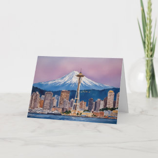 Tarjeta Seattle Washington Mount Rainier Acuarela