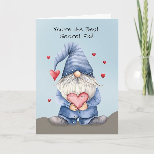 Tarjeta Secreto Pal Valentine Funny Gnome con Denim (Anverso)
