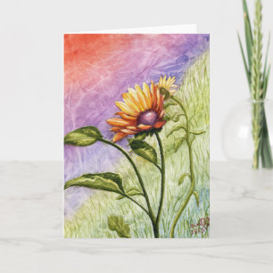 Tarjeta Secretos de girasol en el saludo en blanco al atar