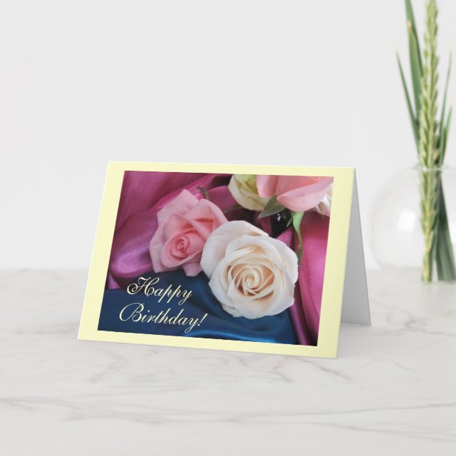 Tarjeta Seda de cumpleaños y rosas (Anverso)