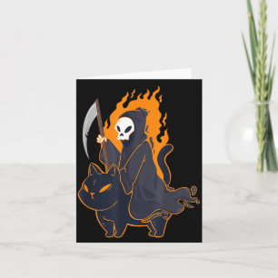 Tarjeta Segador montando un gato negro aterrador Halloween