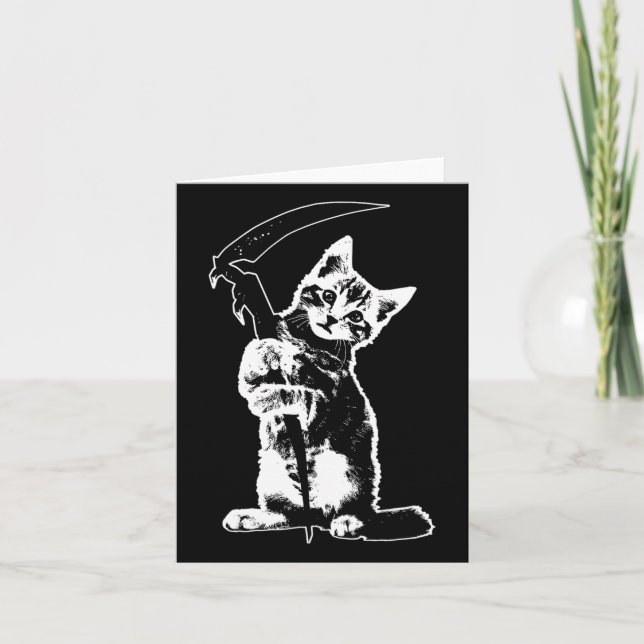Tarjeta Segador Super Adorable Gato Muerte Gato Divertido  (Anverso)