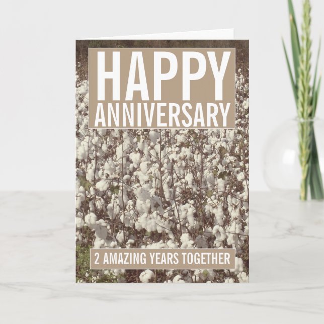 Tarjeta Segundo Aniversario Boda Cotton Saludo (Anverso)